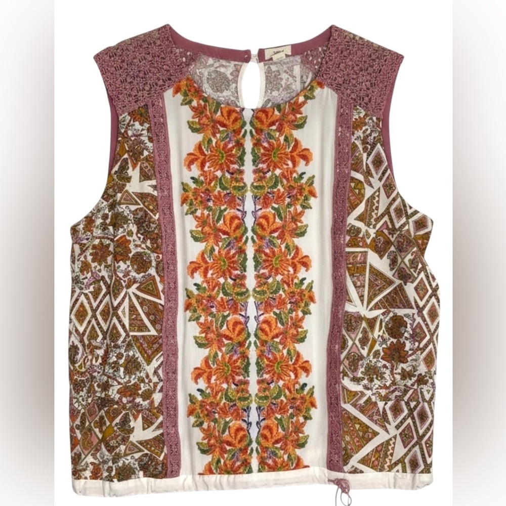 Tiny Brand Anthropologie Embroidered Top Blouse Shirt Crochet Lace L